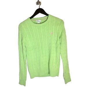Lilly Pulitzer Lime Green Cable Knit Sweater Pink Palm Tree Size L